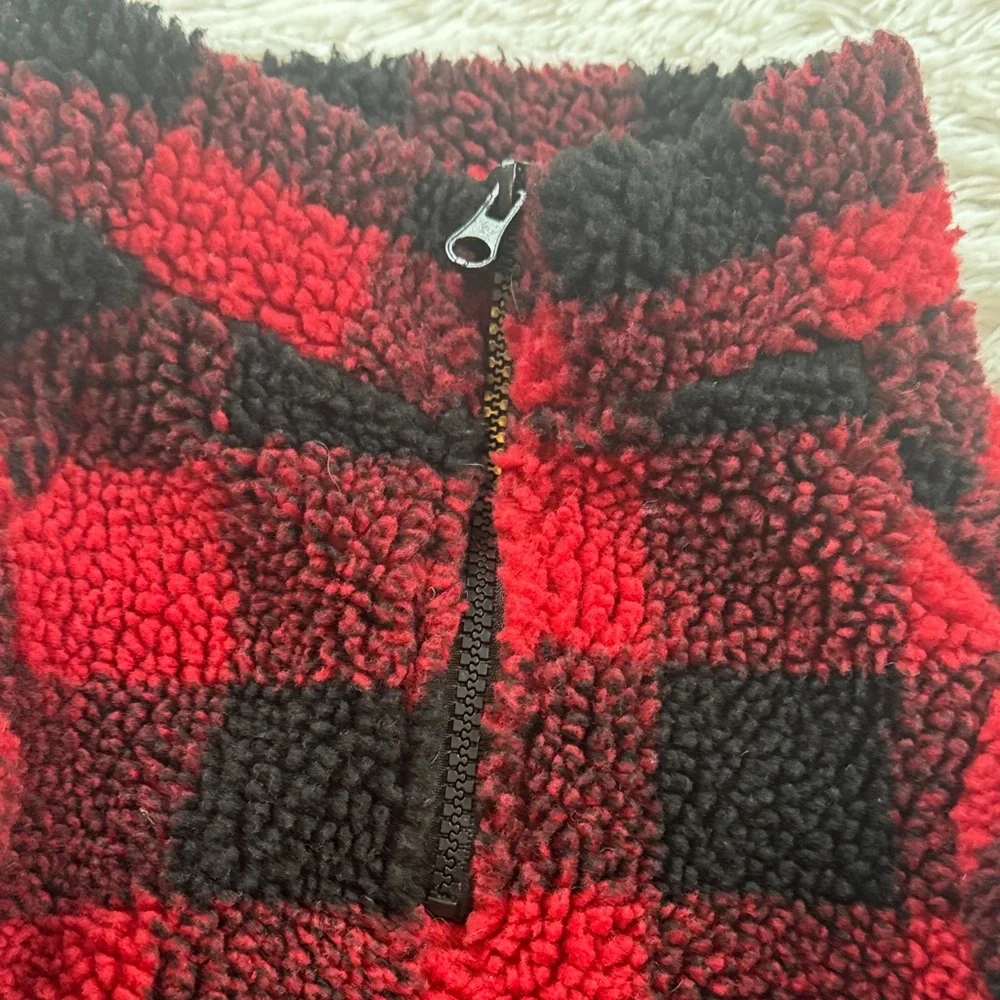 Heart to Tail Red & Black Holiday Buffalo Plaid Front Zip Dog Sherpa Jacket